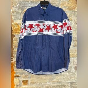 Vintage ‘80s Blue and red Roper western button-up shirt with stars mens large